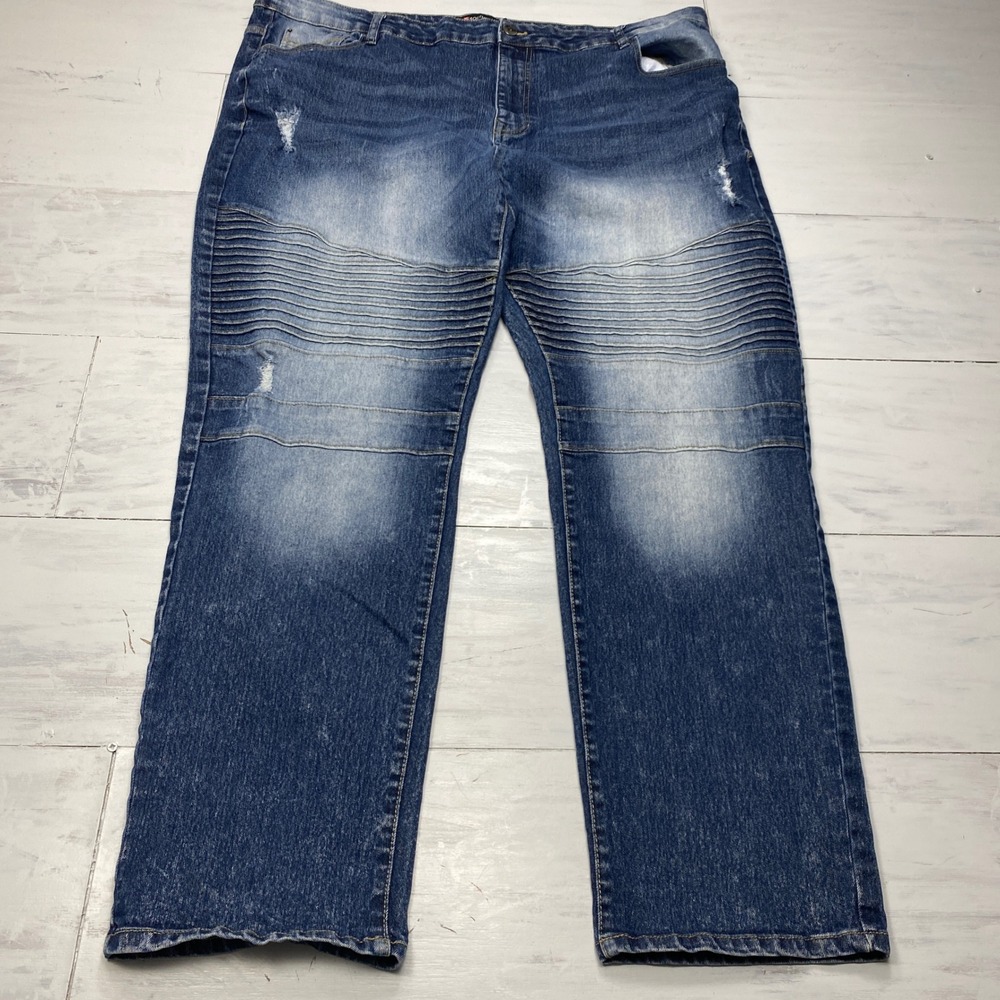 Southpole Biker Moto Jeans Mens 46 Blue Distressed Ribbed Knee Stretch Denim